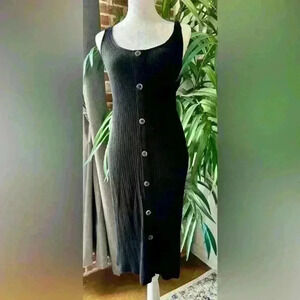 BP Women’s Front Button Black Midi Dress-Size Medium